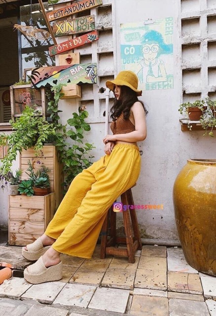 Quần Culottes Nữ Chất Đũi Ống Rộng Nhiều Màu