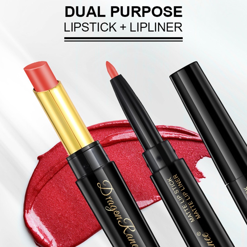 Set Son Môi Và Chì Kẻ Viền Môi 2 Trong 1 Lâu Trôi 8 Màu Lì Đẹp Mắt