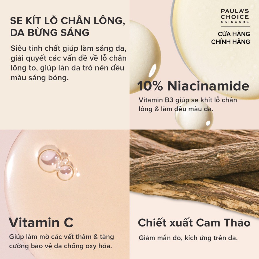 Tinh chất se khít lỗ chân lông và làm sáng da Paula’s Choice 10% Niacinamide 20ml 7980