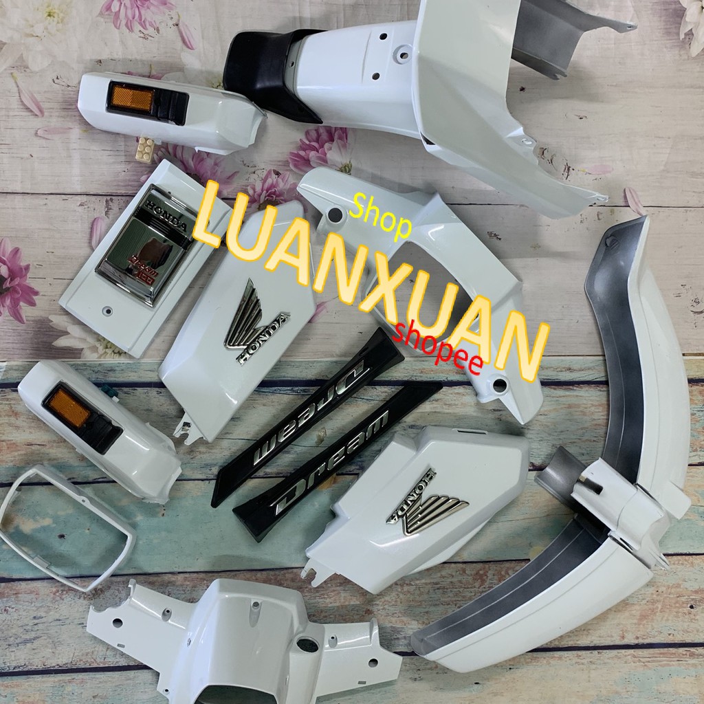 Bộ dàn áo xe Dream 2-Full  vỏ nhựa xe dream thái TẶNG TEM NỔI -dream ll -dream màu TRẮNG -nhựa ABS loại 1