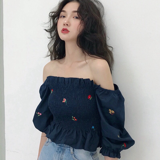 (Hàng sẵn) Áo trễ vai hoa nhí thun ngực mẫu Zara (có ảnh thật)