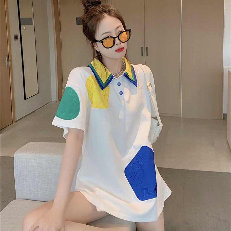 [ Mã 11FASHIONSALE1 giảm 10K đơn 50K ] Áo Thun Polo Tay Ngắn Thêu Họa Tiết Màu Sắc Tương Phản Dành Cho Nữ | BigBuy360 - bigbuy360.vn