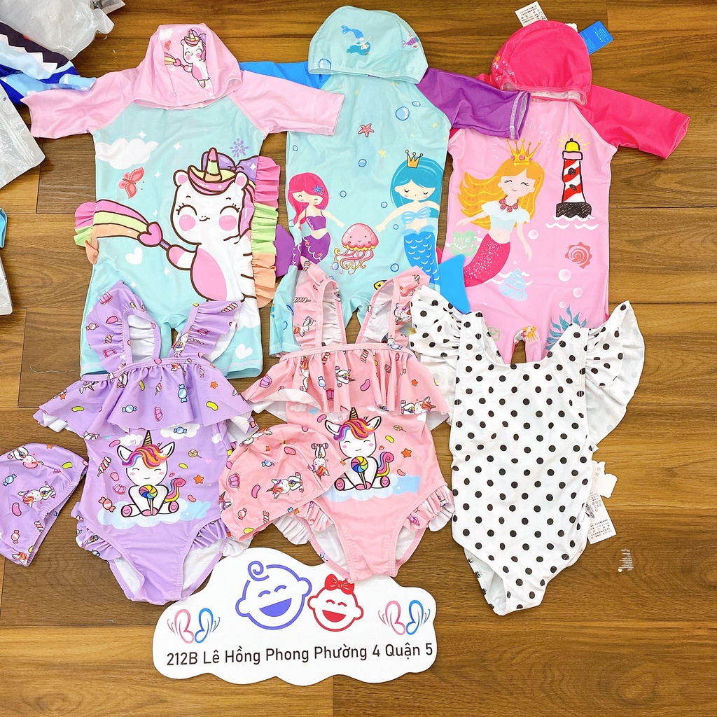BỘ BƠI LIỀN CHO BÉ GÁI HỌA TIẾT CHẤM BI, PONY, NÀNG TIÊN CÁ SIỀU ĐÁNG YÊU 8-18KG 1-4T - BIGBABYSHOP