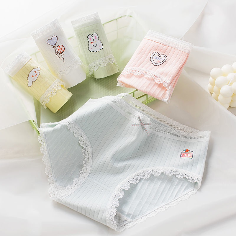 ♗✾▤3/4/5 Bài viết Đồ lót kháng khuẩn dành cho nữ Sinh viên nữ bằng vải cotton nguyên chất Hàn Quốc Thắt lưng giữa thoáng khí Nhật Bản Quần sịp dành cho phụ nữ dành cho người lớn