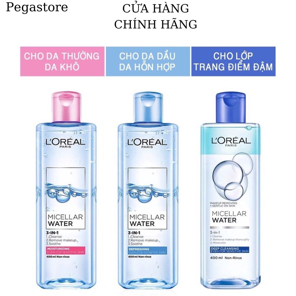 Nước Tẩy Trang LOREAL Micellar Water dung dịch tẩy trang 3in1 nc tẩy trang L OREAL 400ml