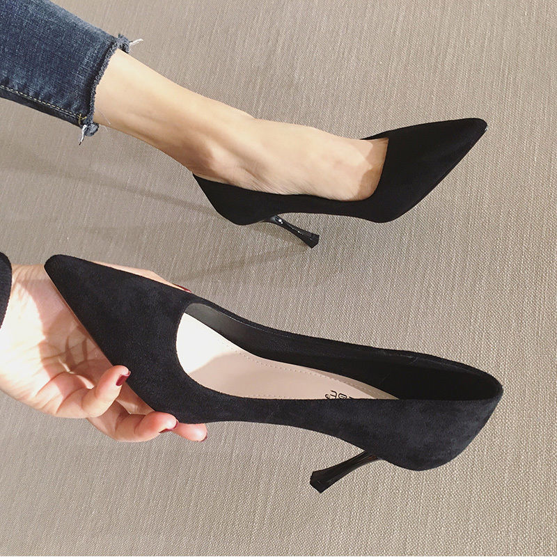 Giày Cao Gót Da Lộn Mũi Nhọn Thời Trang 2021 Cho Nữ