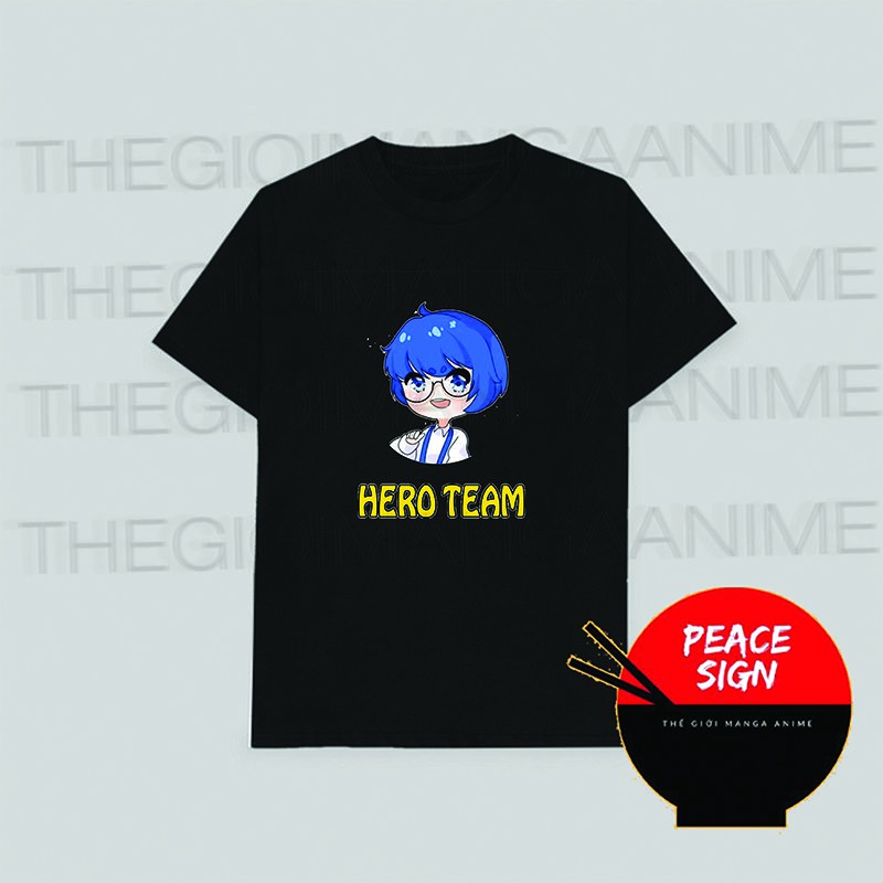 Áo thun phông đen in hình HERO TEAM Mr Vịt Mèo Simmy Phong Cận Siro Kairon Timmy Kamui Sammy Đào anime chibi