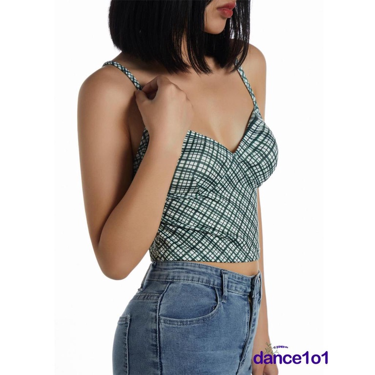 Áo hai dây nữ phối màu tương phản thời trang phong cách vintage