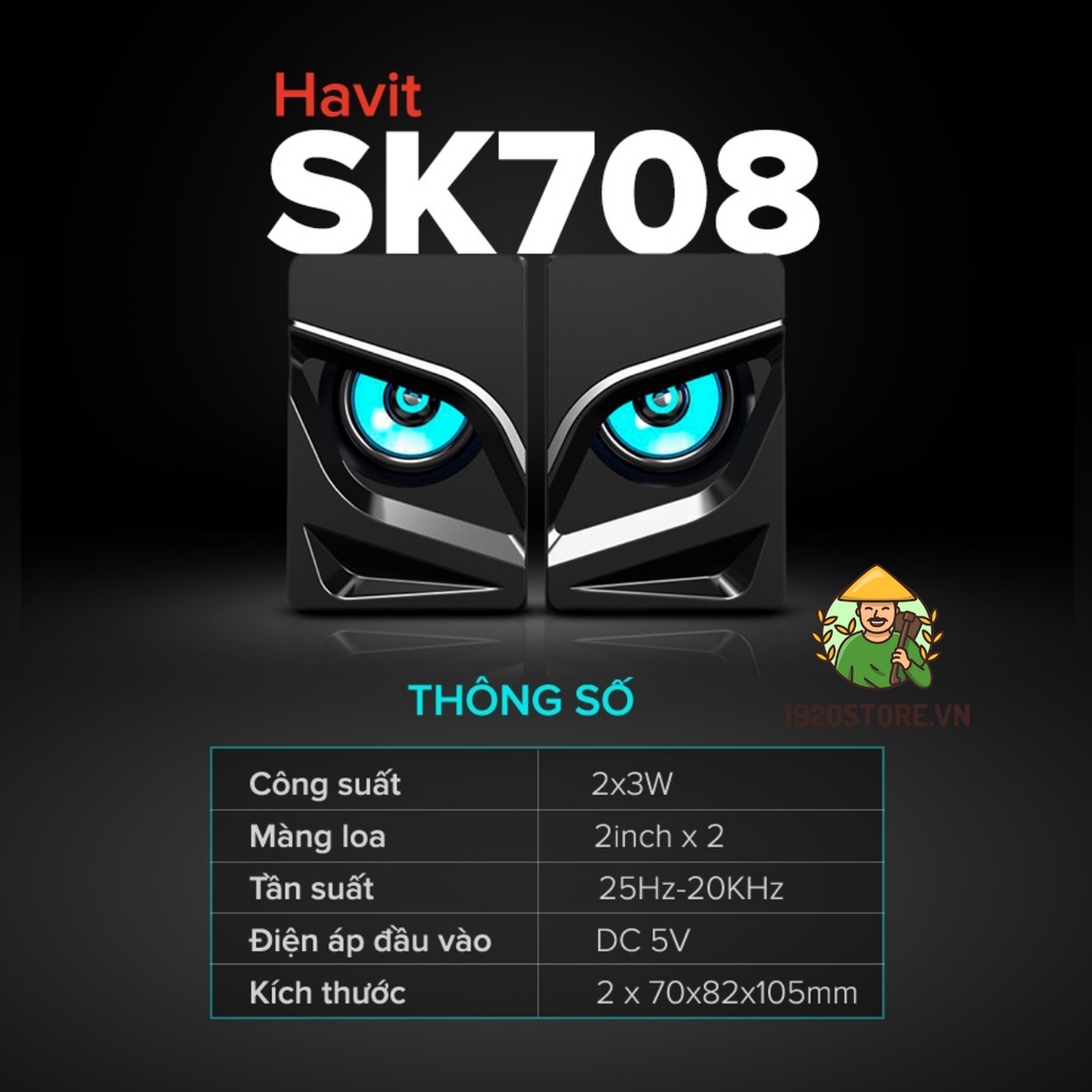 Loa Gaming RGB HAVIT SK708, Âm Thanh Stereo 2.0, 7 Chế Độ LED RGB, Cống Suất 2x3W - Chính Hãng BH 12 Tháng