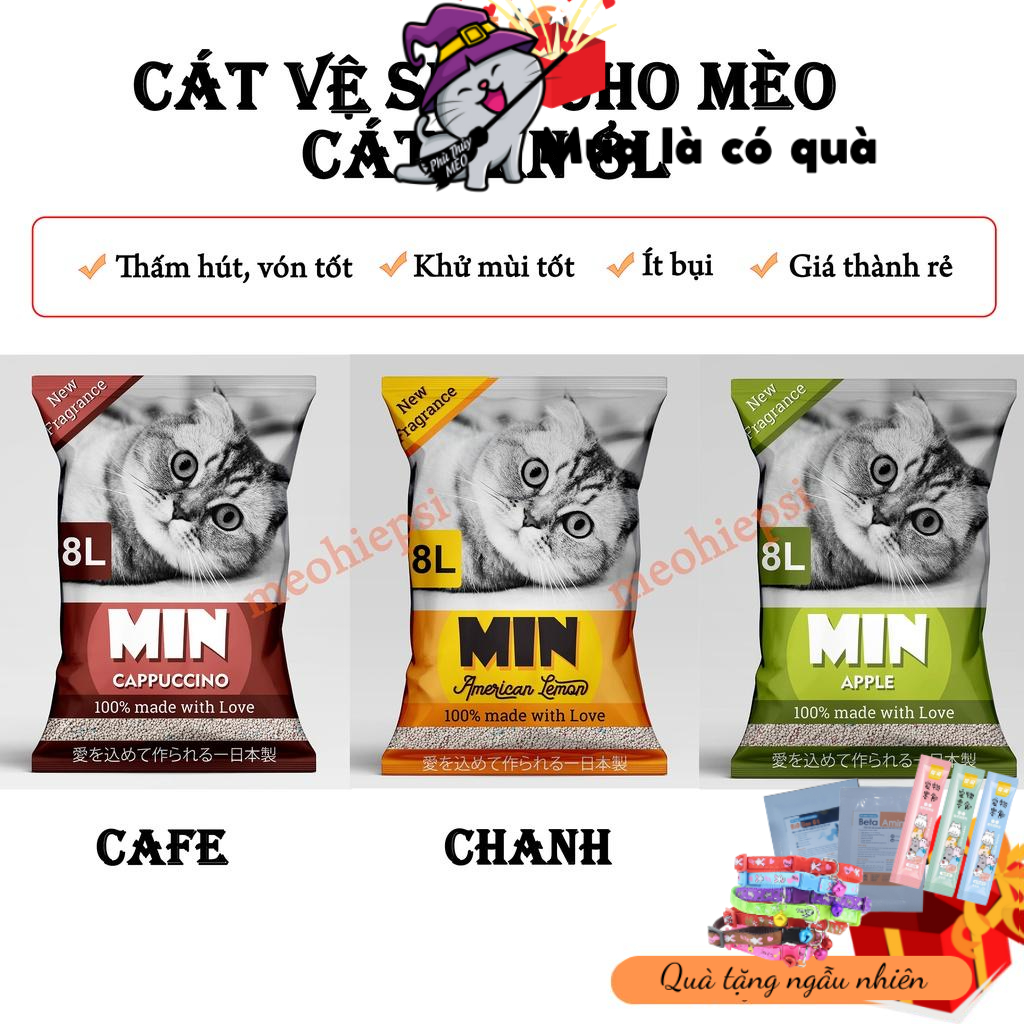 Cát vệ sinh cho mèo 9L Cát Min 8l cát Nhật CIAO 9L thấm hút, vón cục nhanh, ít bụi, khử mùi, diệt khuẩn, thơm dịu