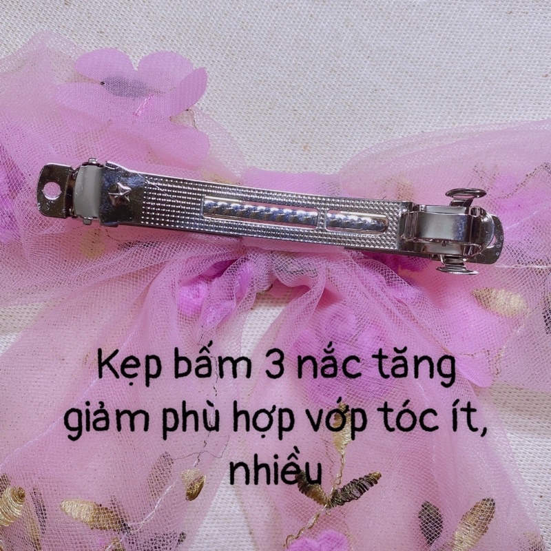Kẹp tóc nơ lớn thêu hoa 4 mã xinh xắn