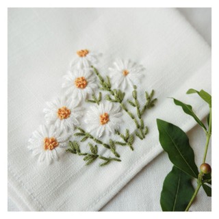 Khăn tay linen thêu hoa cúc, hoa anh đào