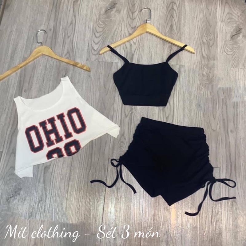 Sét 3 món quần rút dây 2 bên - áo dây áo croptop sát nách (ảnh thật )