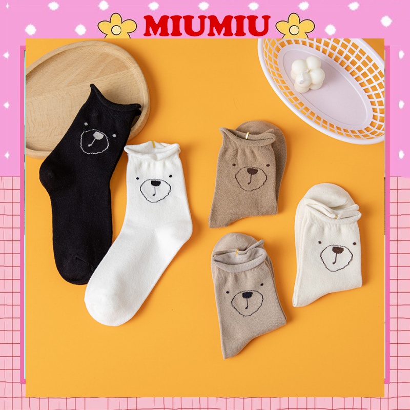 Tất bèo nhún Miumiu vớ cổ cao họa tiết hình gấu siêu yêu M30