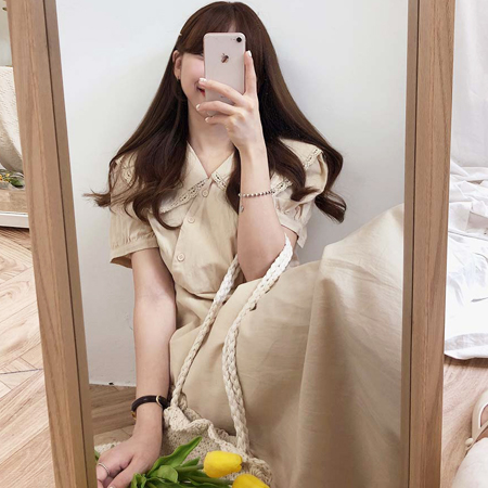 Đầm Tay Ngắn Cổ Búp Bê Màu Sắc Xinh Xắn 29395