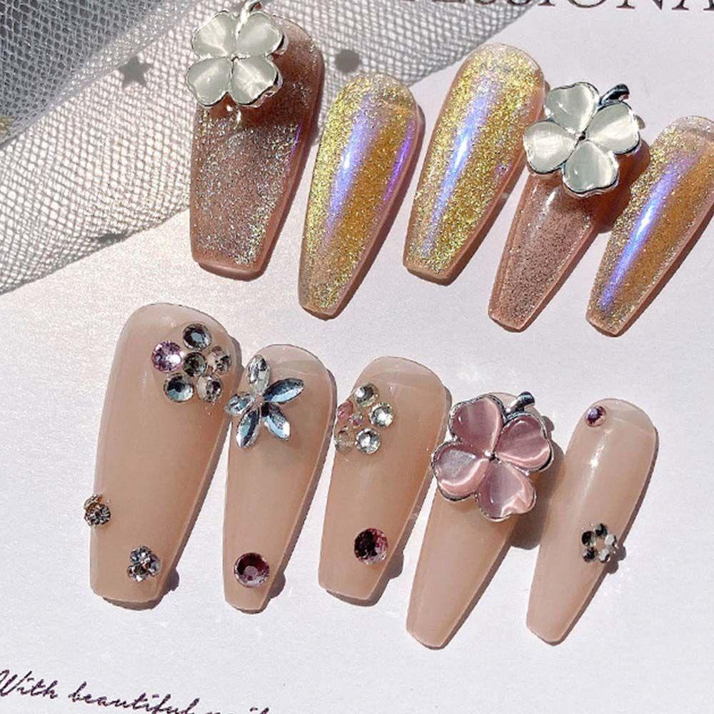 Móng Tay Giả Hình Cỏ Bốn Lá DYRUIDOJ|Phụ Kiện Trang Trí Móng Tay 3D Bằng Hợp Kim Phong Cách Retro Thời Trang