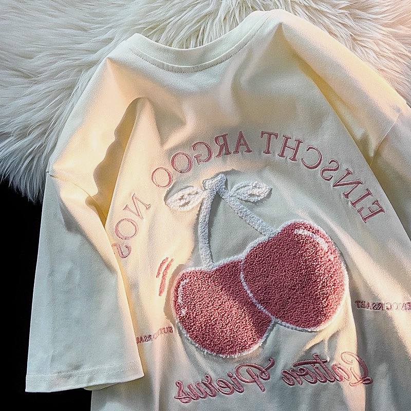 Áo Thun Nữ 99% Cotton Tay Ngắn Dáng Rộng 2022 In Họa Tiết Dễ Thương Thời Trang Mùa Hè
