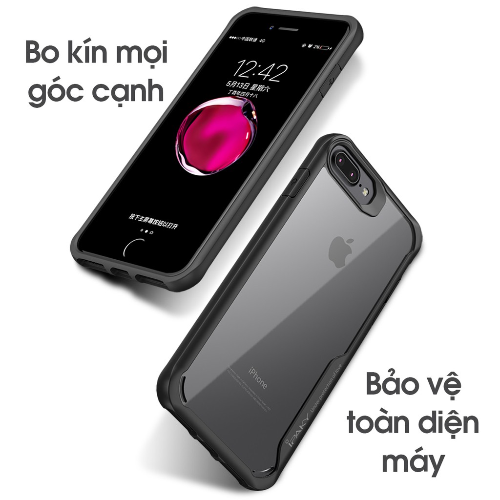 Ốp lưng iPhone 6/7/8 hoặc iPhone 6+/7+/8 Plus / iPhone SE 2020 - IPAKY - Mặt lưng Trong, Chống sốc, Cạnh CÓ CHỮ Trắng