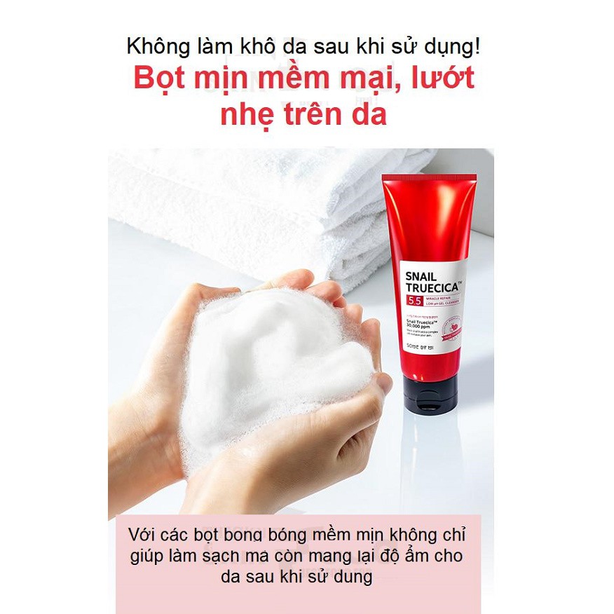 Sữa Rửa Mặt Dạng Gel Giúp Da Đàn Hồi, Săn Chắc Some by Mi Snail Truecica Miracle Repair Low PH Gel Cleanser 100ml