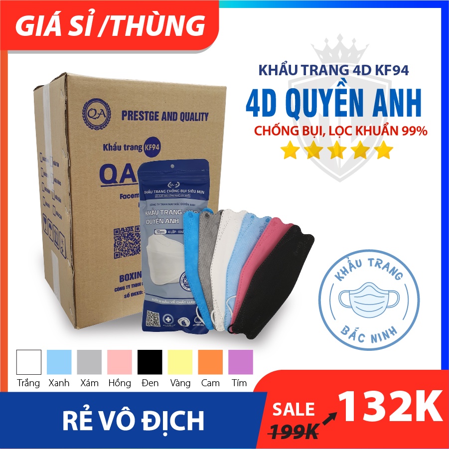 Thùng Khẩu Trang 4D MASK KF94 Công Nghệ Dập Hàn Quốc ( 300 Chiếc ) - Hàng Chính Hãng Công Ty TNHH May Mặc Quyền Anh (QA)