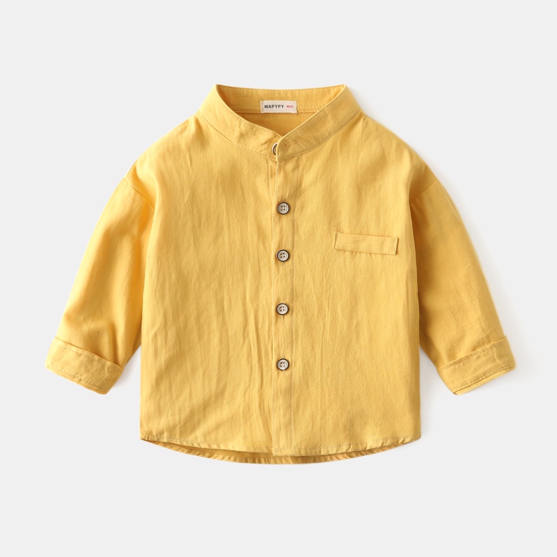 Áo sơ mi bé trai Wapypy chính hãng, áo sơ mi dài tay cổ trụ, chất cotton, phong cách Hàn Quốc cho bé