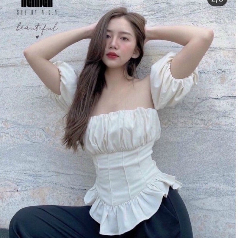 Áo trễ vai tay phồng ôm eo | BigBuy360 - bigbuy360.vn