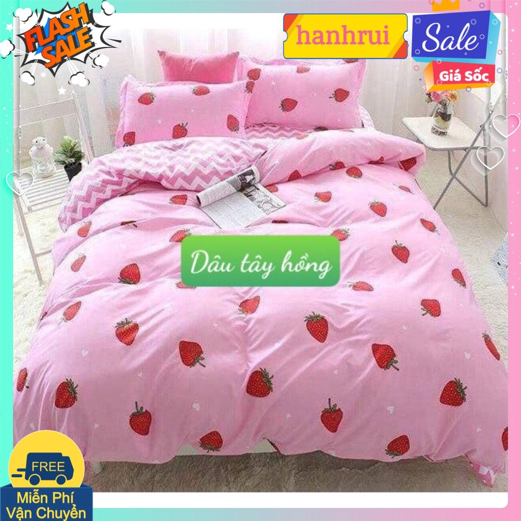 Drap ga giường ga trải giường,đủ mẫu,đủ kích thước-được chọn mẫu[1m,1m2,1m4,1m6,1m8) MẪU DÂU TÂY HỒNG