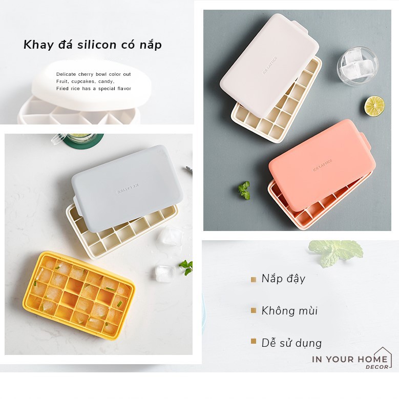 Khay làm đá thạch silicon có nắp cao cấp không mùi