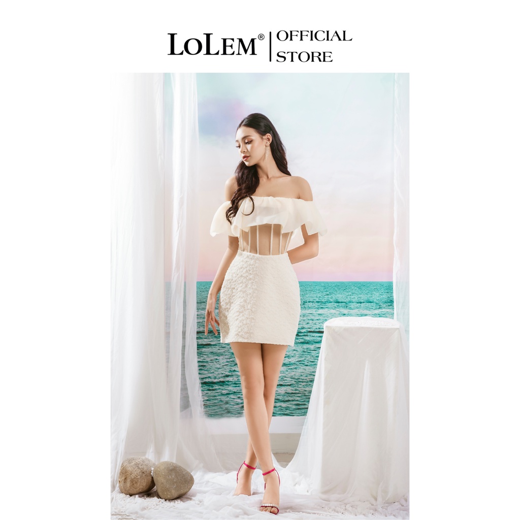 Đầm ôm body LOLEM DO188 rớt vai bèo ngực vải lưới bền dễ chịu