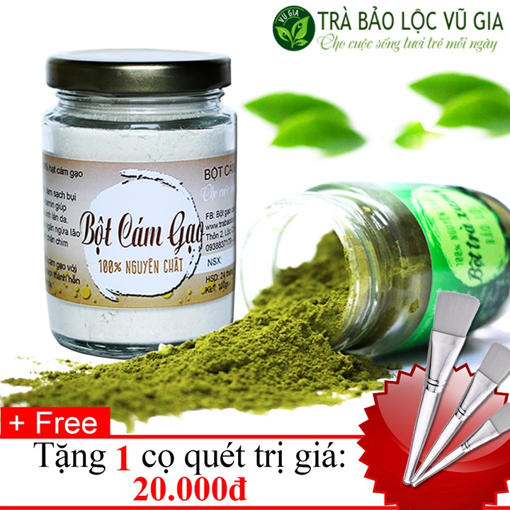 Bột Trà Xanh + Bột Cám Gạo Nguyên Chất Vũ Gia ( 100g/ hũ) + Tặng Cọ Quét - Đắp mặt trị mụn, trị nám, tắm trắng, dưỡng da