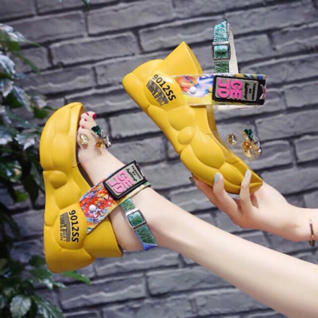 Giầy Sandal Nữ cao 11cm quai ngang hoạ tiết đẹp xinh siêu nhẹ và êm - Hàng ORDER cao cấp