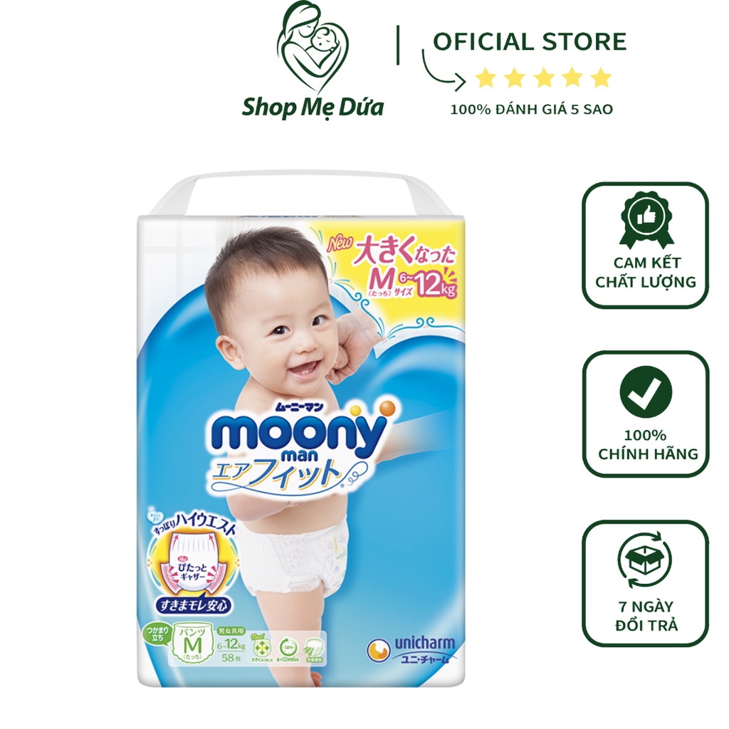 Bỉm Quần Moony Nhật Bản Size M, L, Xl, XXl Thiết Kế Thấm Hút Nhanh Lớp Bông Mềm Mại Cho Bé Cảm Giác Thoải Mái Vận Động