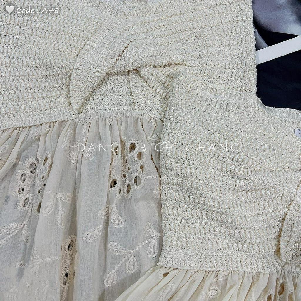 Áo ống len ngực xoắn phối ren thô dưới xinh xắn