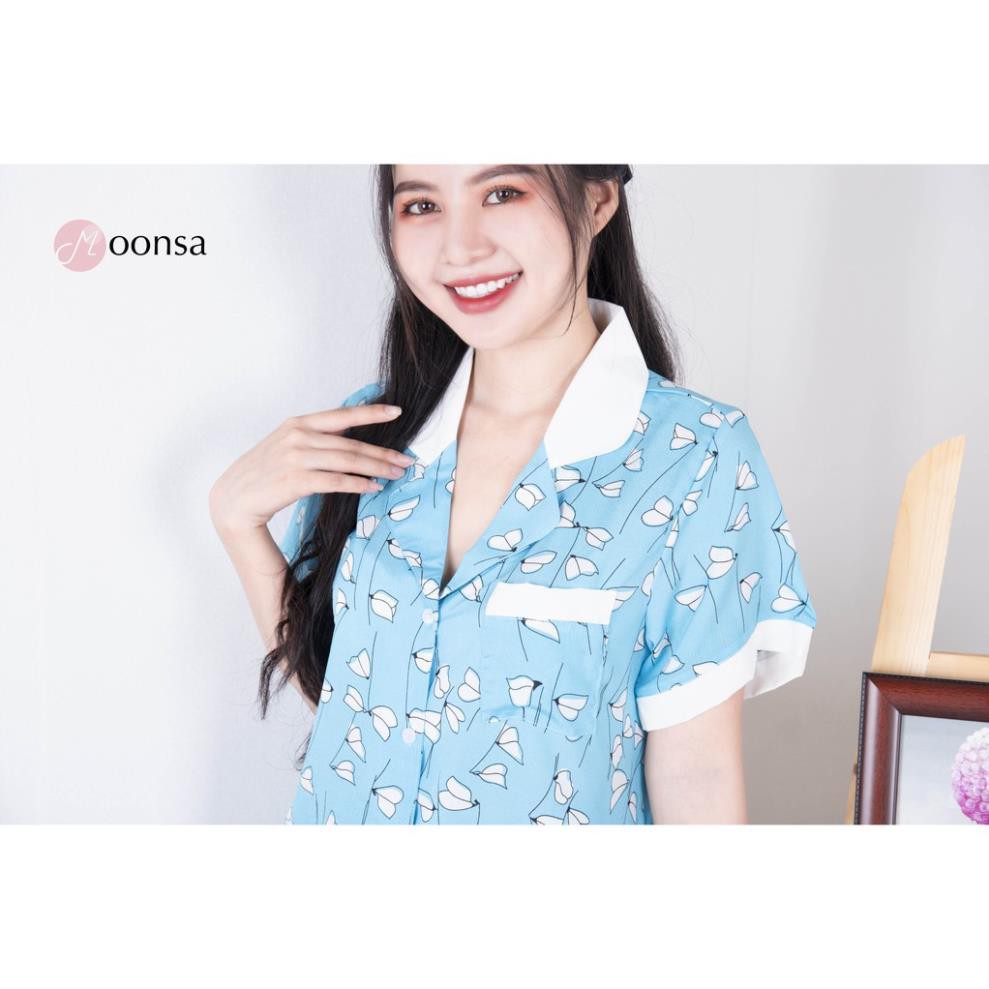 Bộ đồ ngủ pijama lụa cao cấp Bạch Hoa Thanh [Moonsa] Quần Đùi - Mặc Thoáng Mát - Không Nhăn Nhàu, Không Xổ Lông | BigBuy360 - bigbuy360.vn