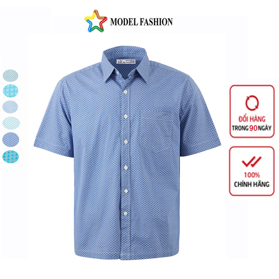 Áo sơ mi nam trung niên ngắn tay vạt ngang Model fashion thời trang hoạ tiết ASM200