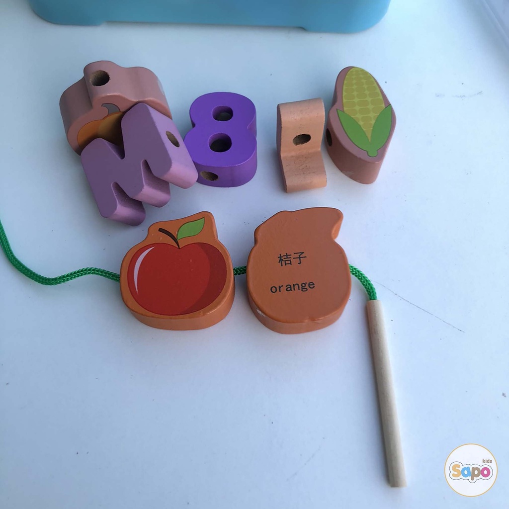 Đồ chơi xâu hạt gỗ,bộ luồn hạt gỗ phát triển giáo dục cho bé Sapo kids