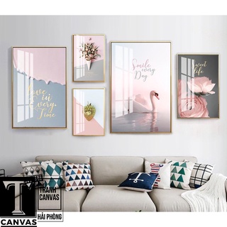 (Tranh Giá Xưởng) Tranh canvas treo tường phòng khách, tranh hiện đại nghệ thuật hoa màu hồng H 11-15 (không kèm khung)