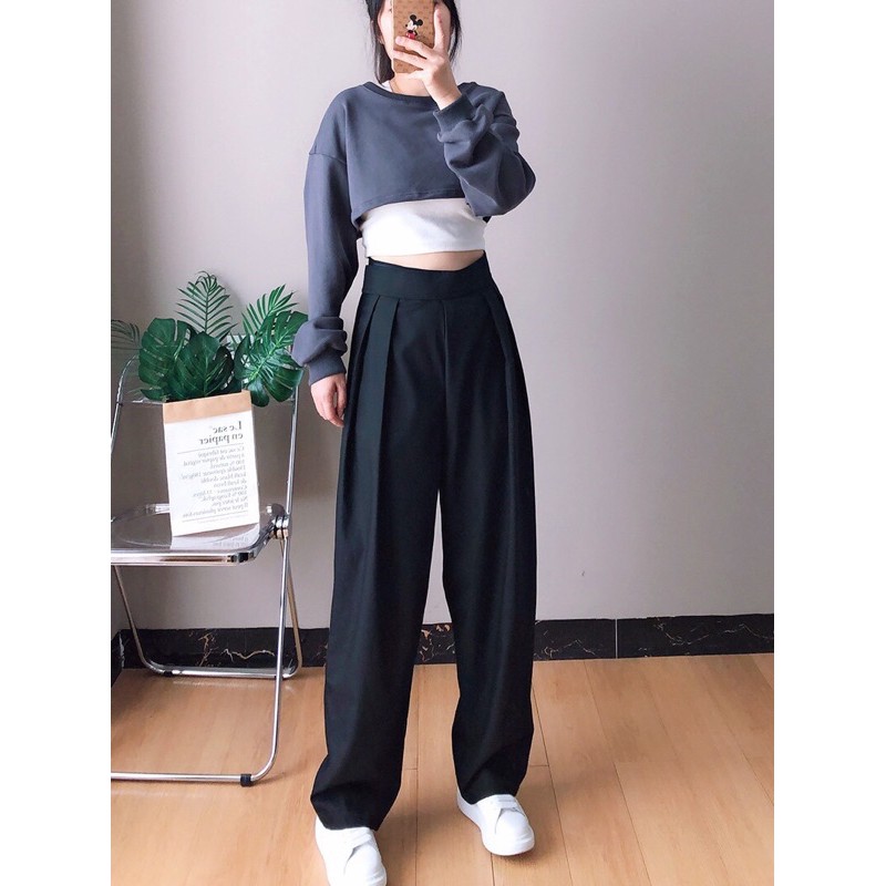 Quần tây ulzzang ống rộng lưng cao-gài băng dính | BigBuy360 - bigbuy360.vn