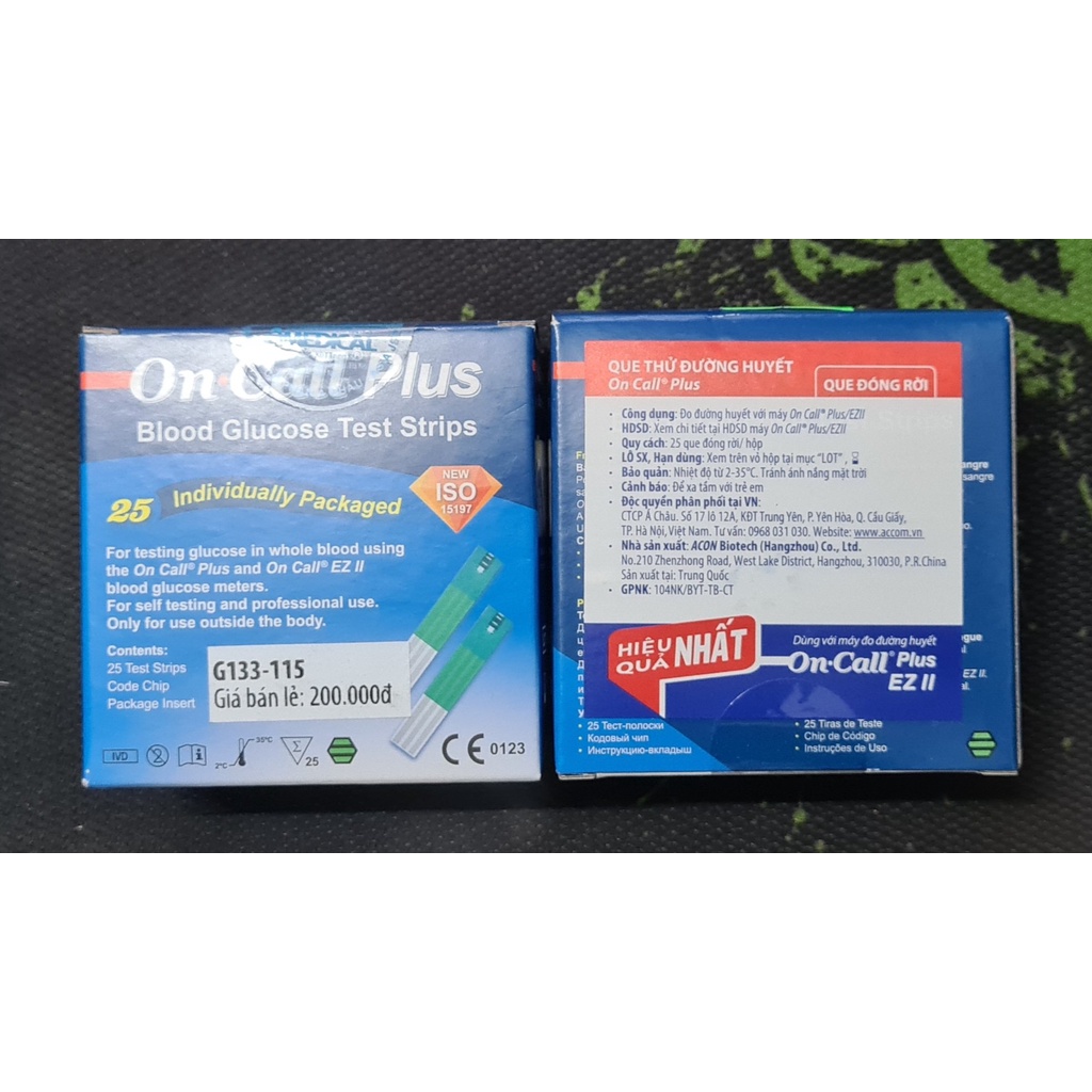 Que thử đường huyết On Call Plus (Hộp 25 que đóng rời) - Dùng với máy đo đường huyết On Call Plus/EZ II
