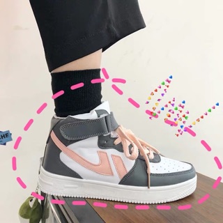 Giày nữ cao cổ có quai dán dáng air force đế viền nổi