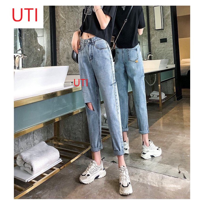[ VIDEO HÌNH THẬT!! ] QUẦN JEAN NỮ LƯNG CAO KIỂU QUẦN BAGGY JEAN NỮ LƯNG CAO UTI MÀU XANH RÁCH BE TRÁI CAO VẠT PHẢI
