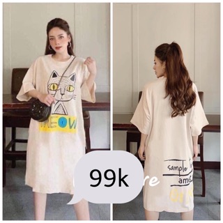 Đầm suông-váy suông in hình cú mèo fom thụng không túi đủ size