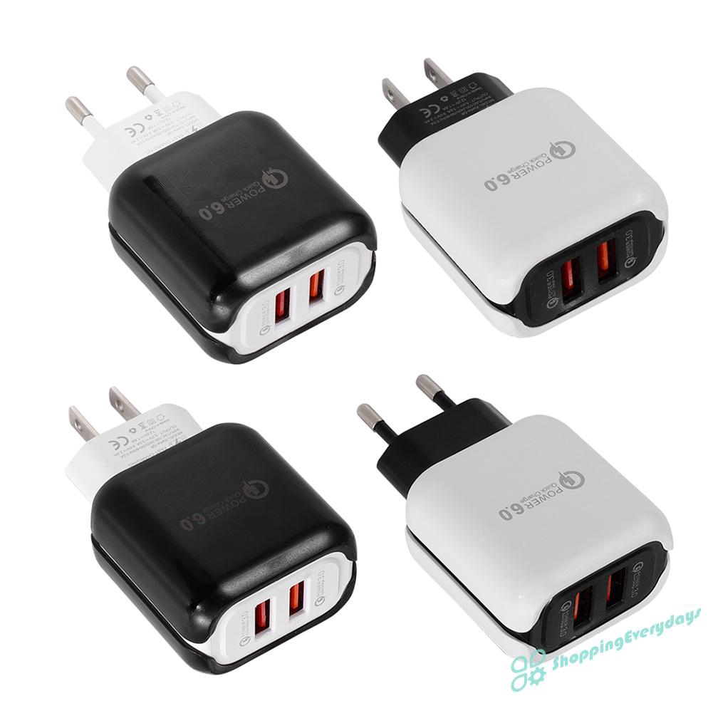 Củ sạc nhanh QC 3.0 phích US EU với 2 cổng USB dùng để sạc điện thoại/máy tính bảng