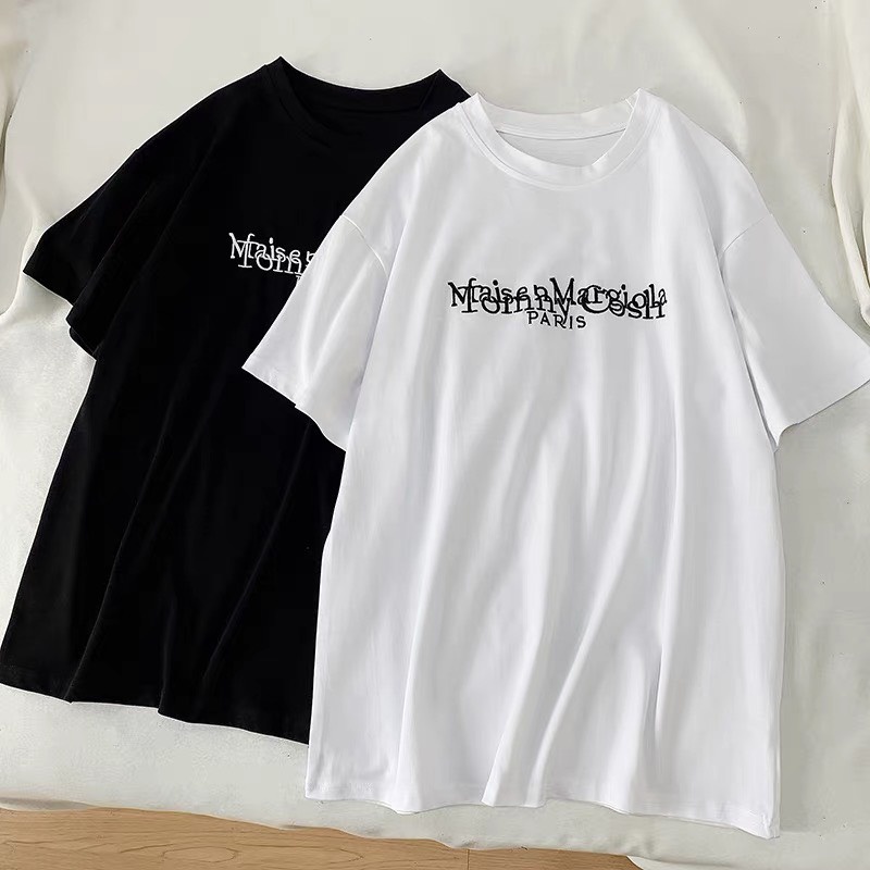 Áo thun cotton cổ tròn tay lỡ  thêu PARIS 2 màu đen- trắng  UNISEX cho cả nam và nữ