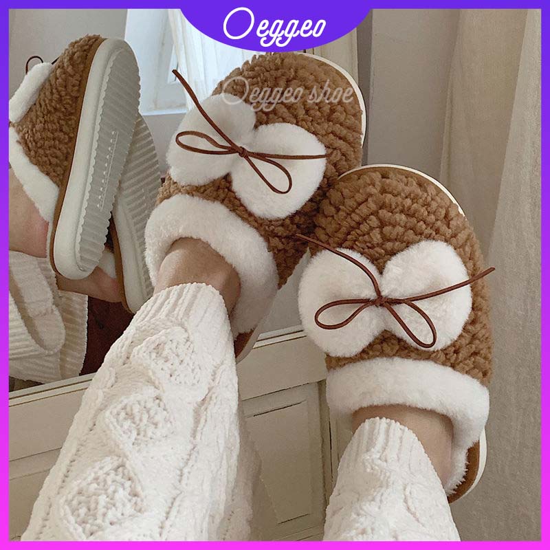 Oeteo Dép Bông Đi Trong Nhà Mũi Tròn Đế Dày Cho Nữ