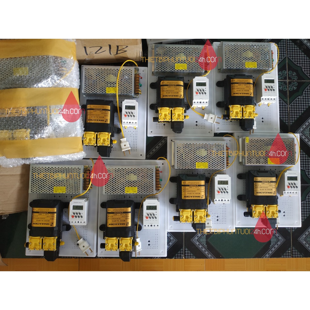 Trọn bộ máy bơm đôi tăng áp 12v Sinleader mini kèm biến điện công tắc hẹn giờ tự động ráp sẵn bảng điện - MHL