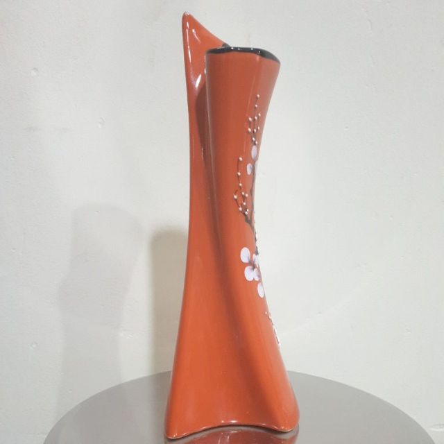 Bình bông thân vẹo sứ Bát Tràng Việt Nam màu cam cao29cm