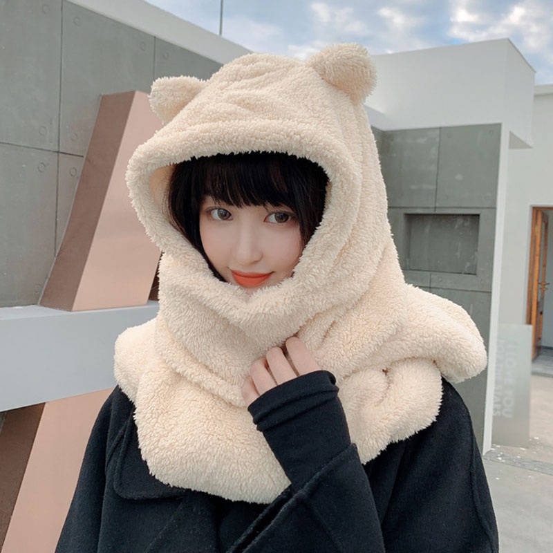 Khăn quàng cổ kiêm mũ trùm và găng tay thiết kế hình tai gấu dễ thương xinh xắn