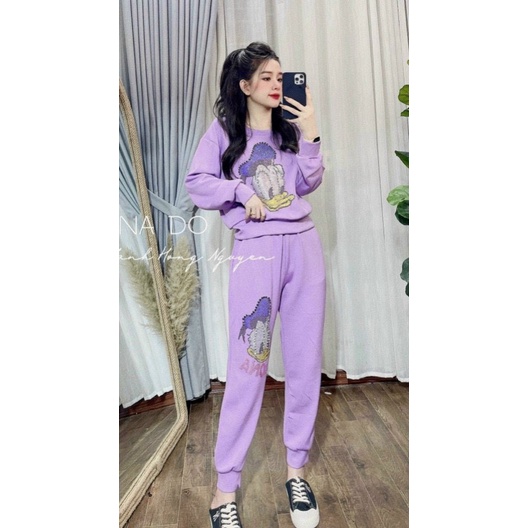 SÉT BỘ NỈ NỮ THỂ THAO NỮ MẶC CHỐNG NẮNG ĐI CHƠI CHÚ VỊT KUTE SIÊU HOT PU VALENTINNA