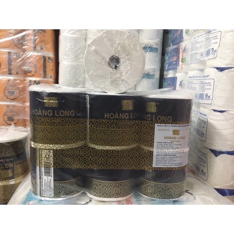 LỐC 6 CUỘN CÓ LÕI HOÀNG LONG ĐEN- GIẤY LỤA 3 LỚP MỀM MỊN VÀ DAI
